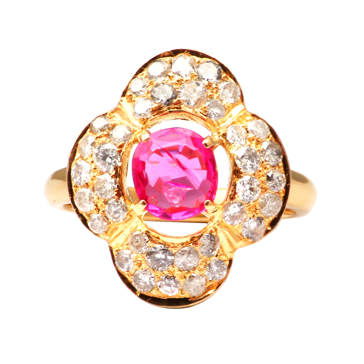 Ruby(Burma) And Diamonds Gold Ring