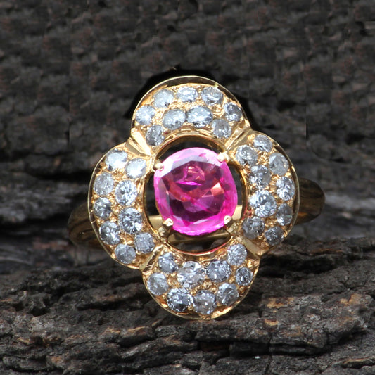 Ruby(Burma) And Diamonds Gold Ring