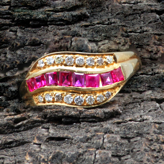 Ruby(Burma) And Diamonds Gold Ring