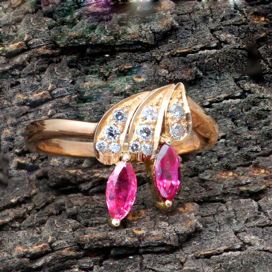 Ruby(Indian) And Diamonds Gold Ring