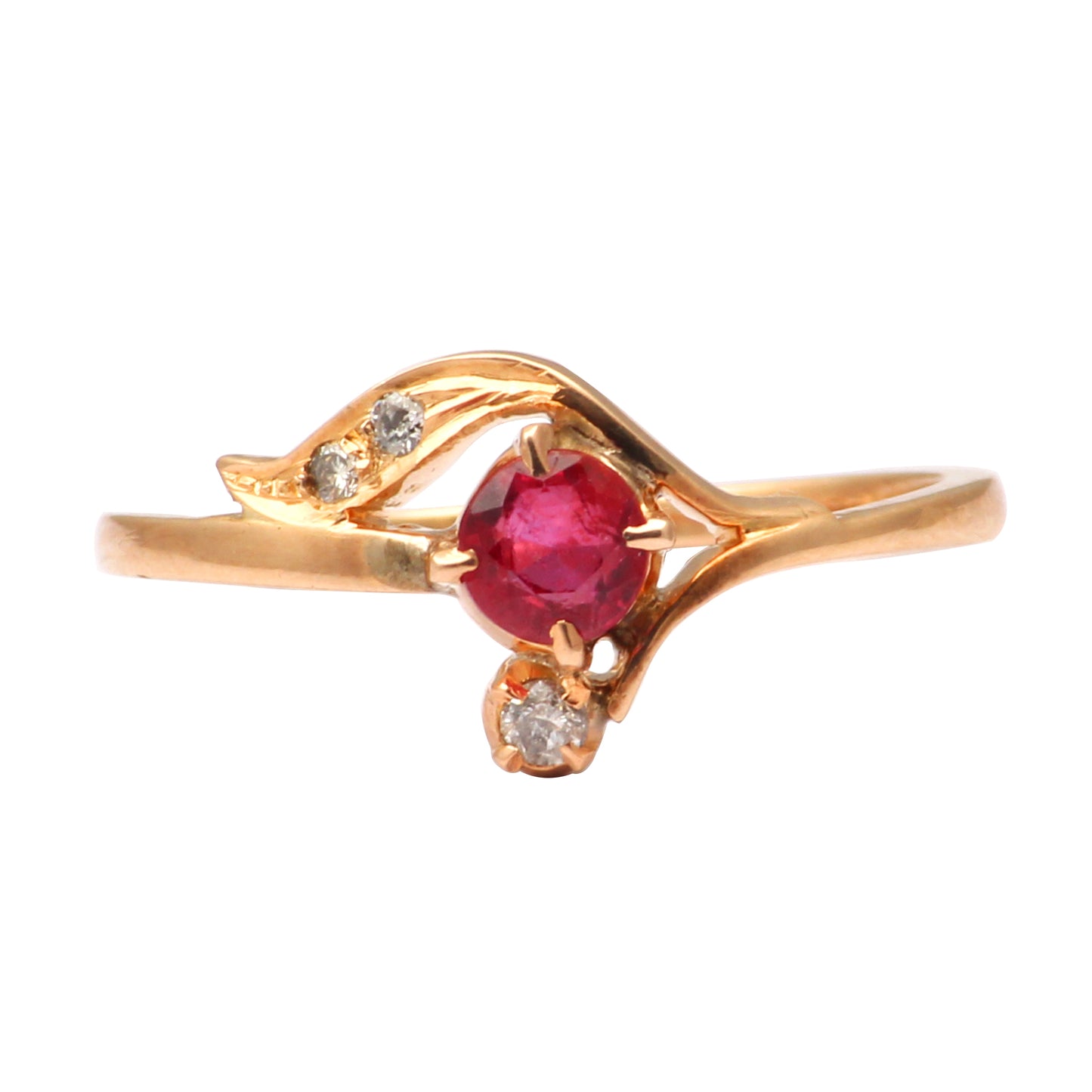 Ruby(Indian) And Diamonds Gold Ring