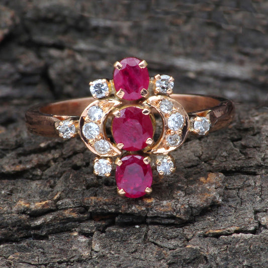 Ruby(Thai) And Diamonds Gold Ring