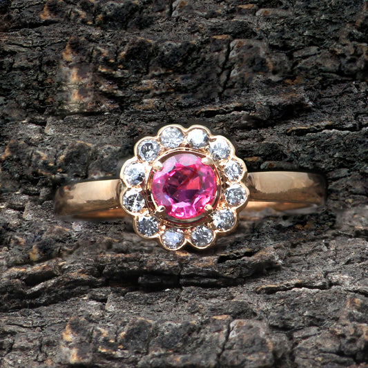 Ruby(Indian) And Diamonds Gold Ring