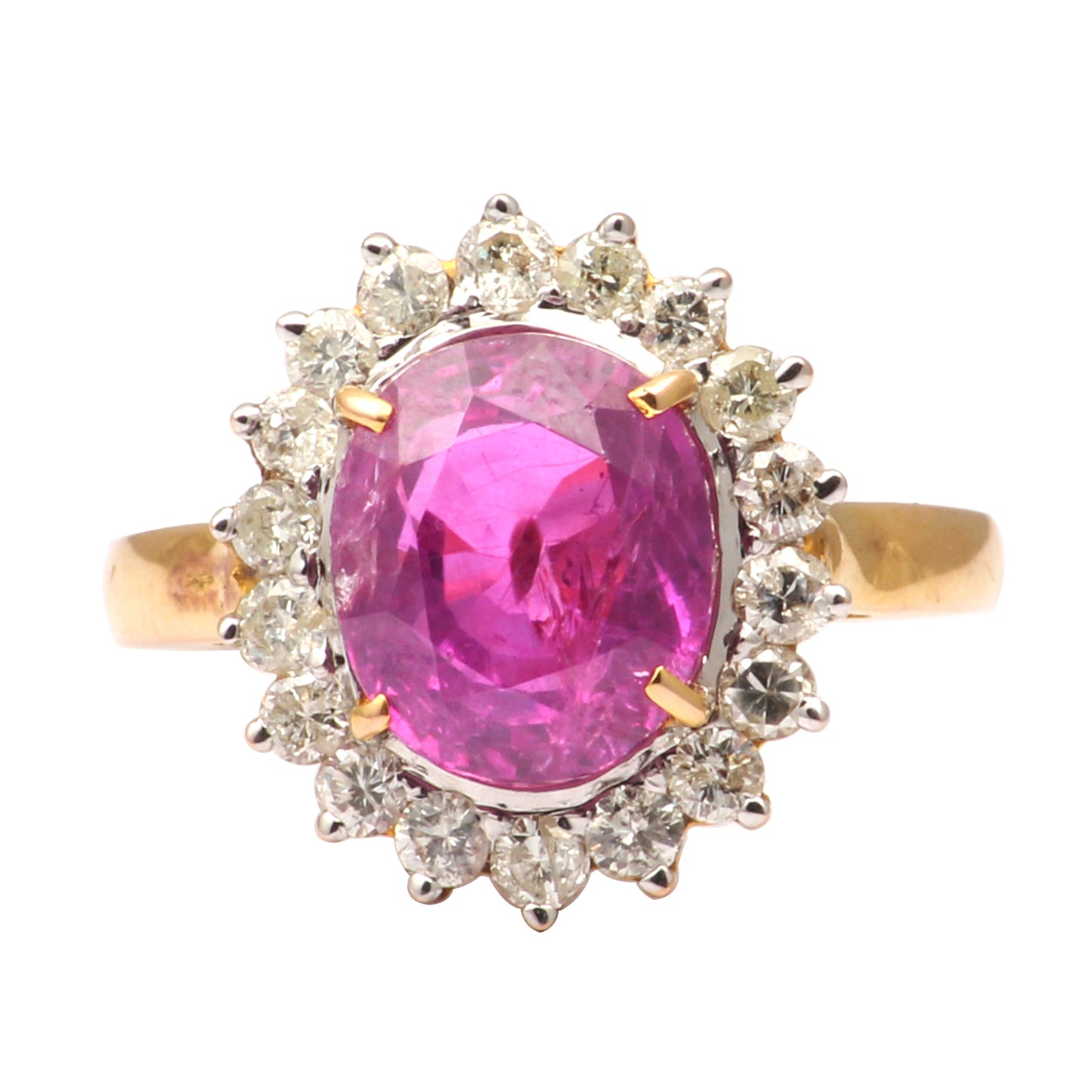 Ruby(Burma) And Diamonds Gold Ring