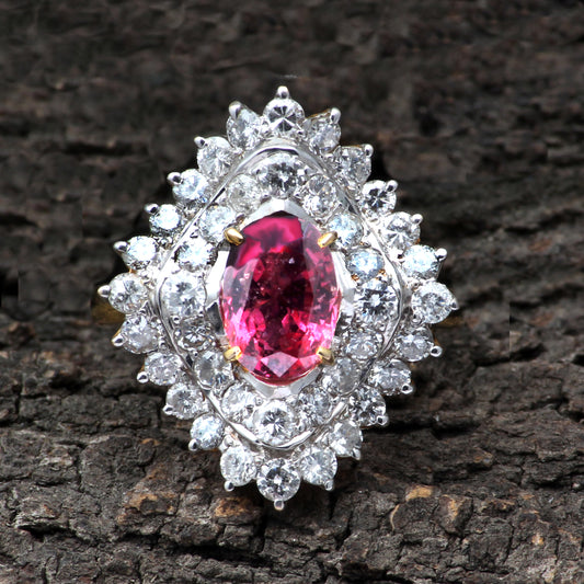 Ruby(Indian) And Diamonds Gold Ring