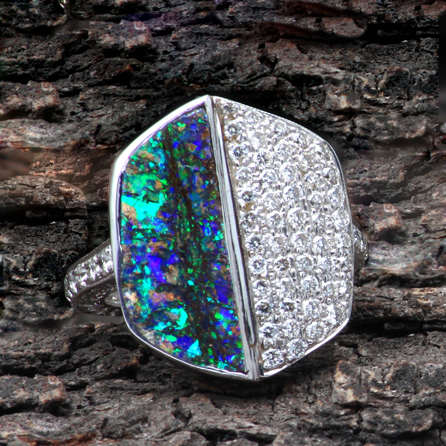 Opal(Australian) And Diamonds Gold Ring