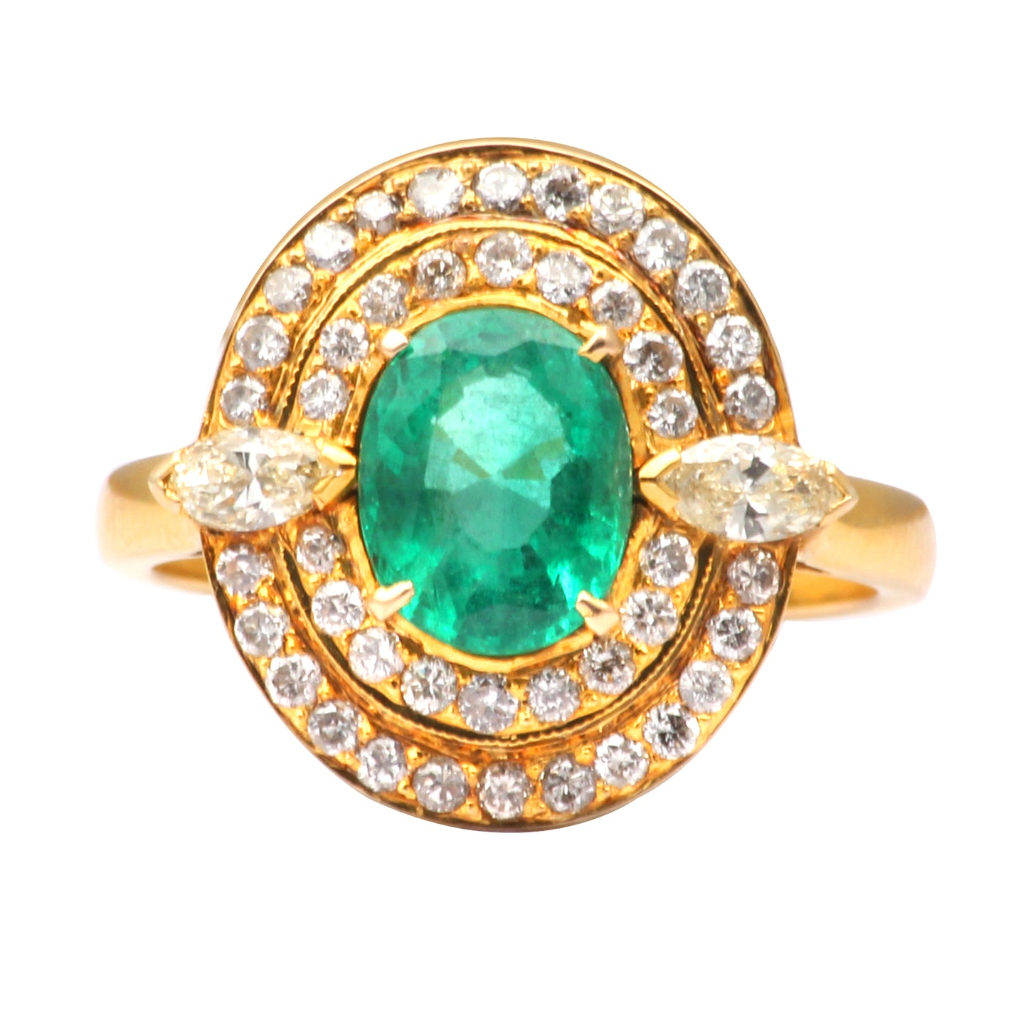 Emerald(Zambian) And Diamonds Gold Ring