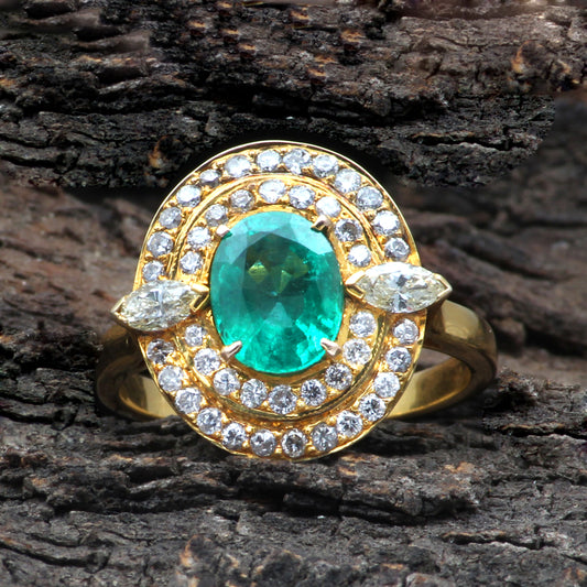 Emerald(Zambian) And Diamonds Gold Ring