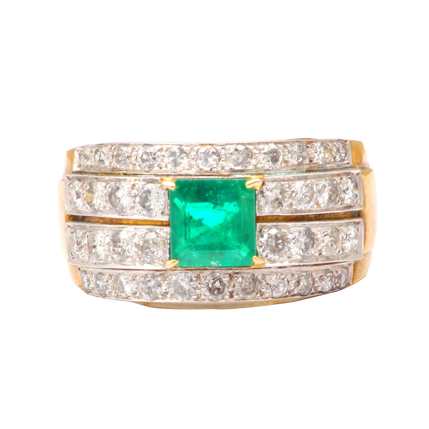 Emerald(Zambian) And Diamonds Gold Ring