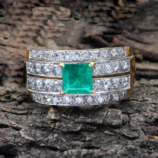 Emerald(Zambian) And Diamonds Gold Ring