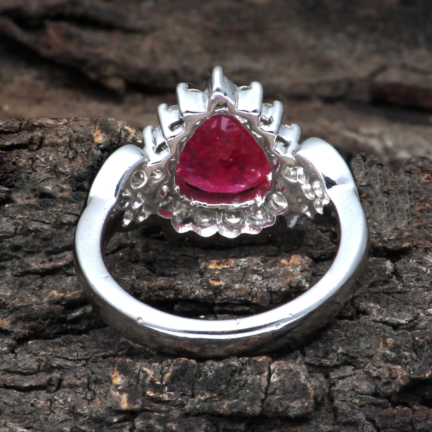 Ruby(Glass Filled) And Diamonds Gold Ring