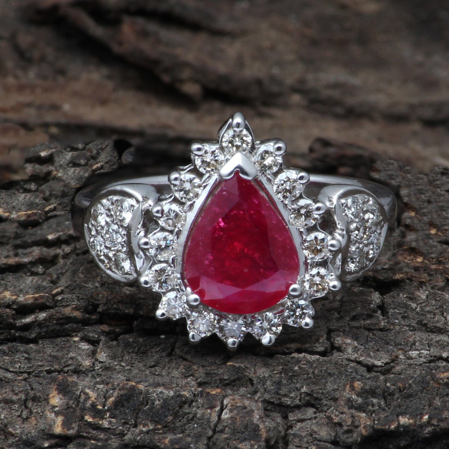 Ruby(Glass Filled) And Diamonds Gold Ring