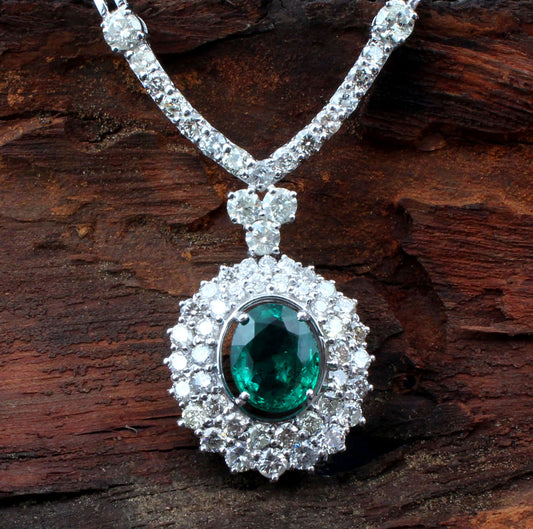 emerald diamond pendant earring set