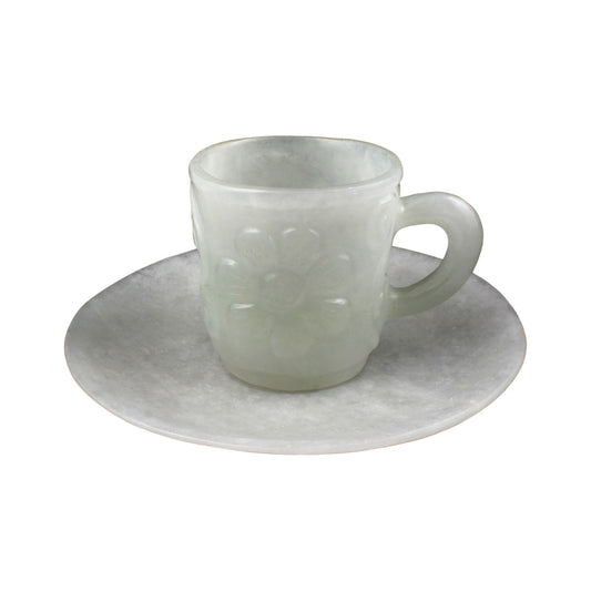 Vintage Green Jade Coffee Cup and Saucer Set Cup and Underplate Green Jadite coffee Cup Mug Hand Carved Designer Cup with Plate Home Decor