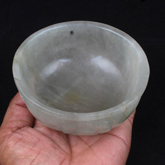 Green Jade Round Bowl Hand Carved Gemstone Natural Crystal Bowl for Healing, Meditation, Chakra Balancing Self-Love & Spiritual