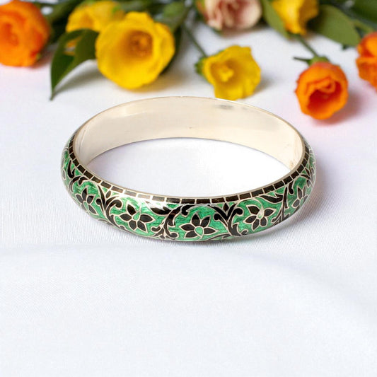 Meenakari Floral 925 Sterling Silver Enamel Bangles Handmade Vintage Bangle Bracelet Cloisonne Culture Style Jewelry