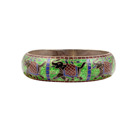Elephant Print Enamel 925 Sterling Silver Handmade Bangles
