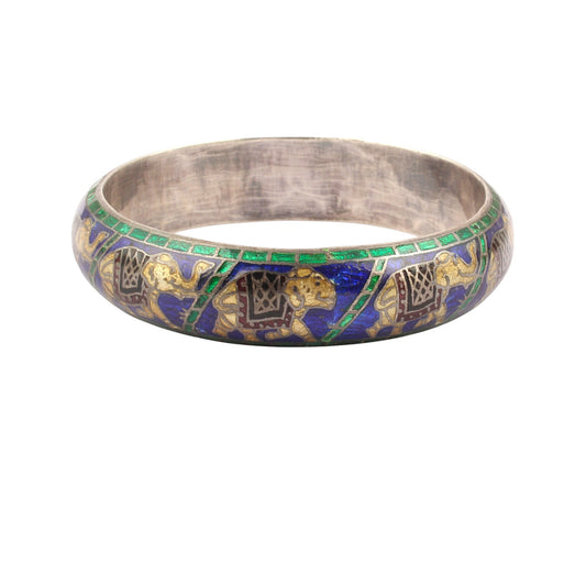 925 Sterling Silver Elephant Enamel Bangle Handmade Traditional Silver Bangle