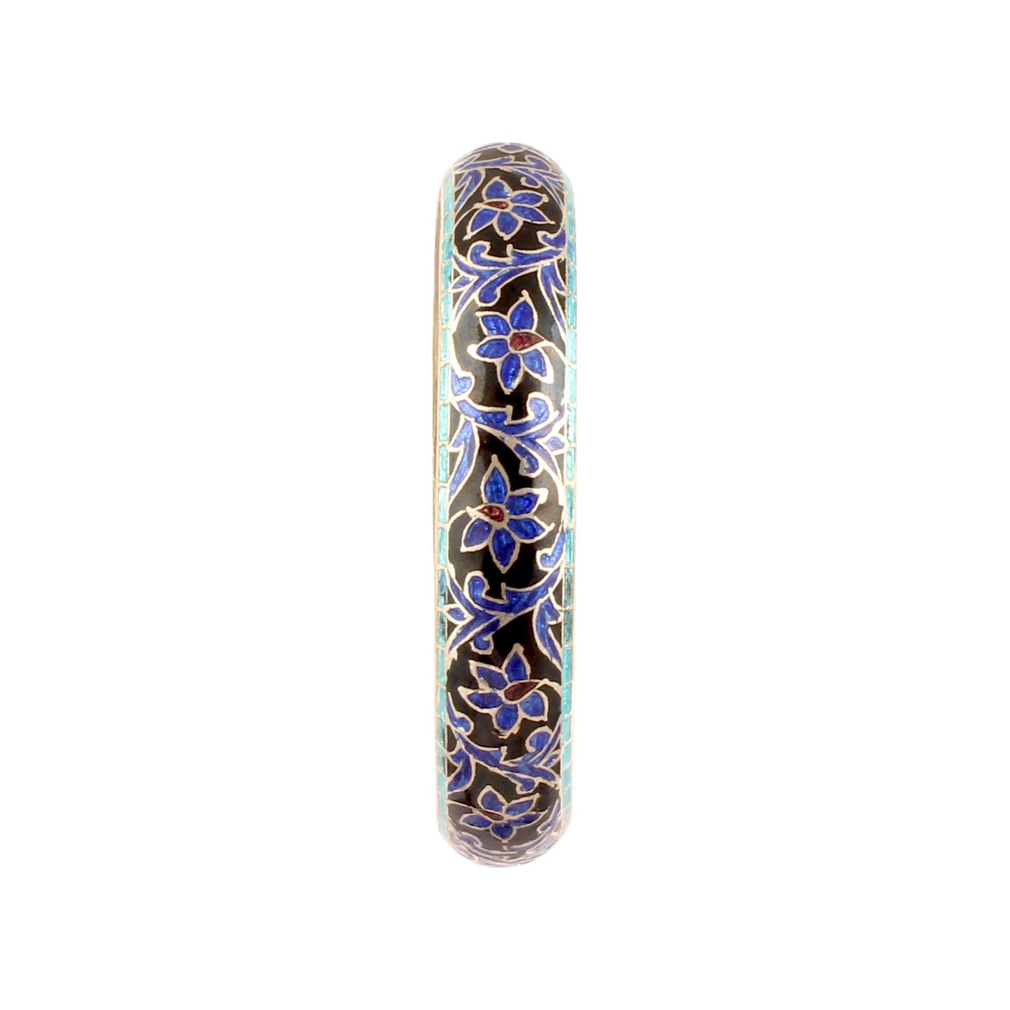 Floral Enamel Bangle Handmade Vintage Style Bracelet in 925 Sterling Silver