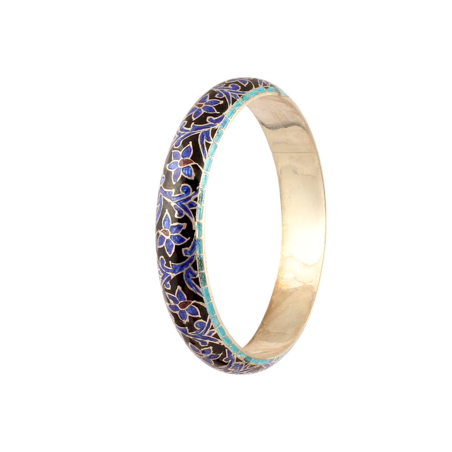 Floral Enamel Bangle Handmade Vintage Style Bracelet in 925 Sterling Silver