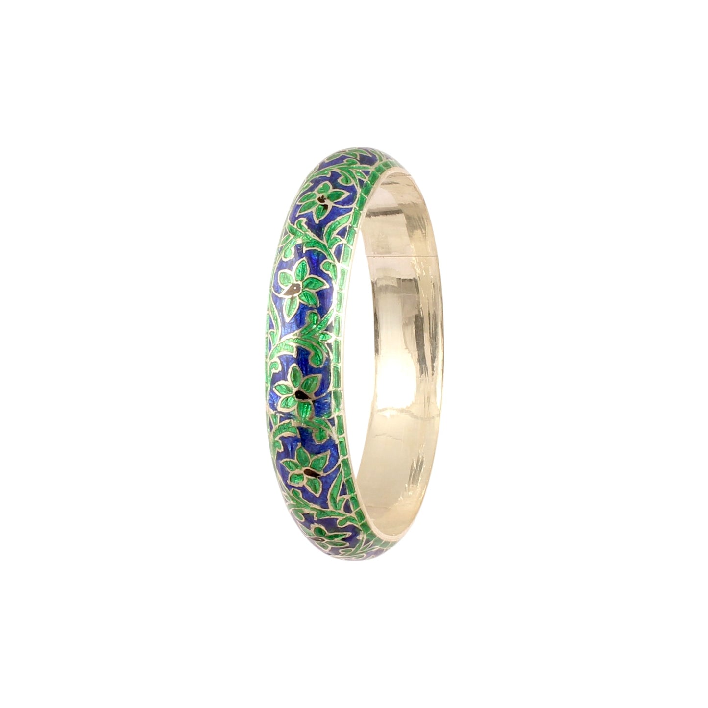 Floral Enamel Bangle Handmade Traditional Bracelet 925 Sterling Silver Jewelry