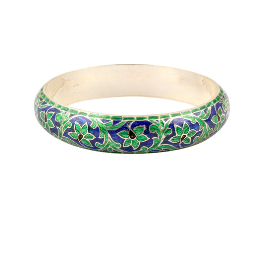 Floral Enamel Bangle Handmade Traditional Bracelet 925 Sterling Silver Jewelry