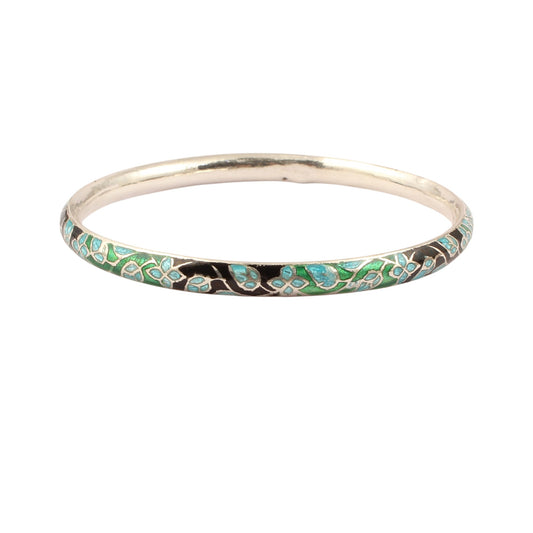 Enamel Floral Pattern Meenakari Handmade 925 Sterling Silver Bangle