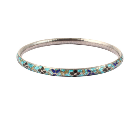 Designer Leaf Bangle Enamel Meenakari Handmade 925 Sterling Silver Flower Pattern Bangle