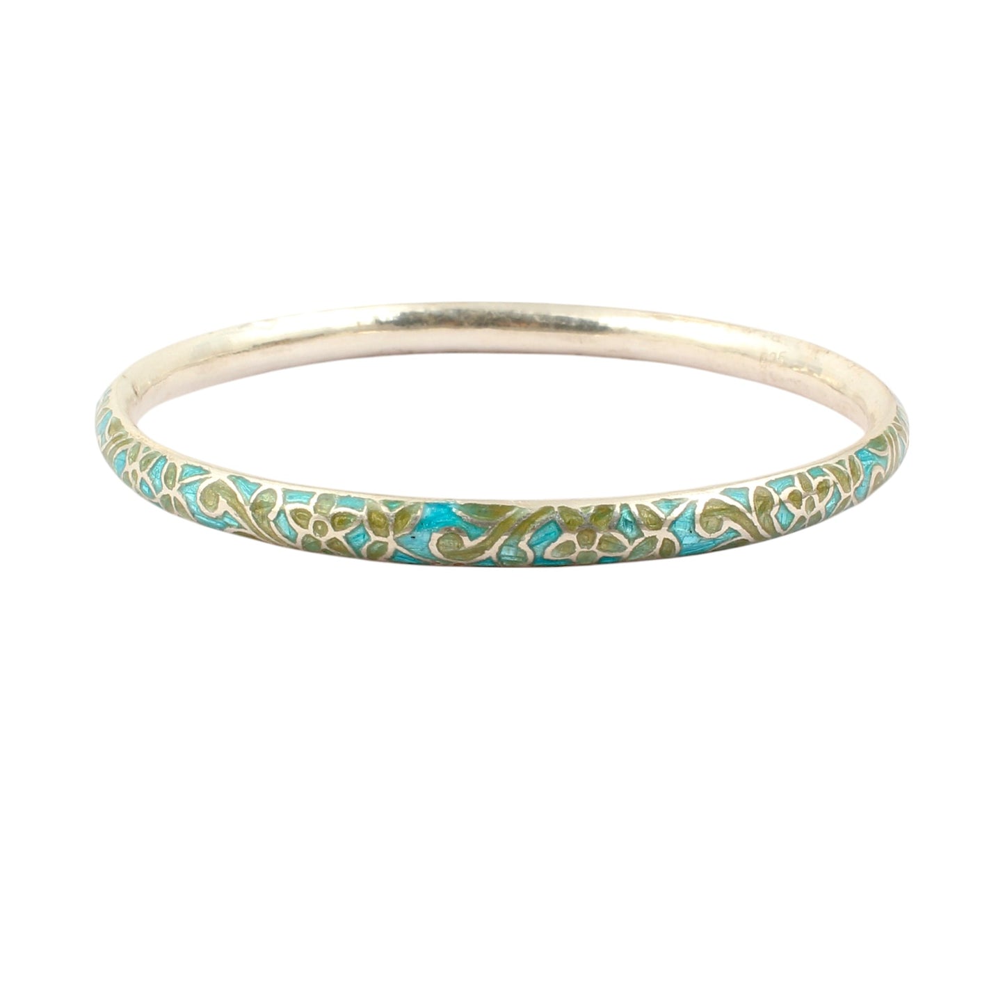 Leaf Bangle Enamel Meenakari Handmade 925 Sterling Silver Flower Pattern Bangle