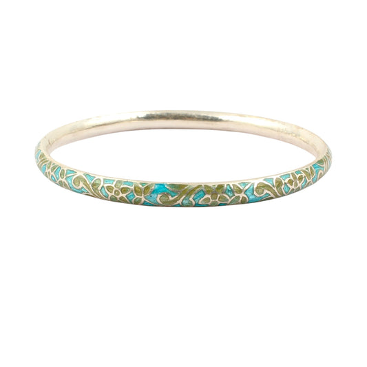 Leaf Bangle Enamel Meenakari Handmade 925 Sterling Silver Flower Pattern Bangle