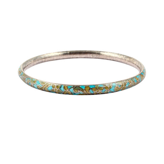 Vintage Enamel Bangle Handmade 925 Sterling Silver Designer Jewelry