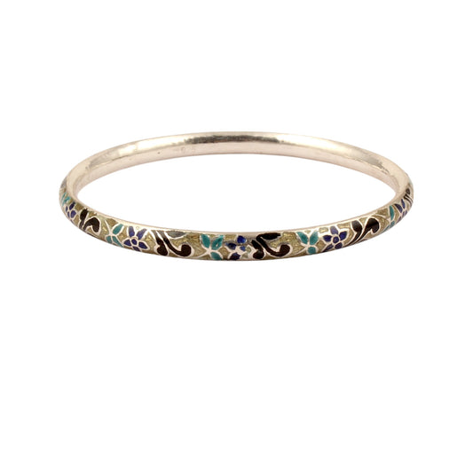 Leaf Floral Bangle Enamel Meenakari Handmade 925 Sterling Silver Flower Pattern Bangle
