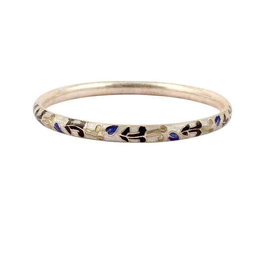 Leaf Enamel Bangle Handmade 925 Sterling Silver Designer Unique Artisan Bangle