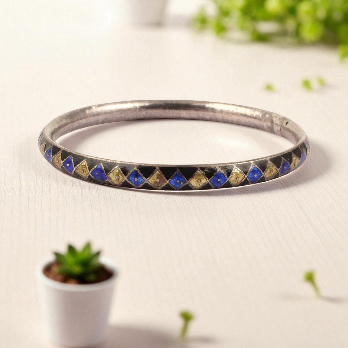 Traditional Wear Enamel Bangle Handmade 925 Sterling Silver Designer Bangles