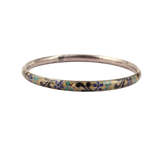 Multicolor Floral Enamel Bangle Handmade 925 Sterling Silver Artisan Jewelry