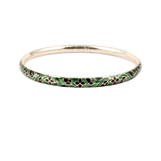 Floral Enamel Bangle Handmade 925 Sterling Silver Unique Artisan Jewelry