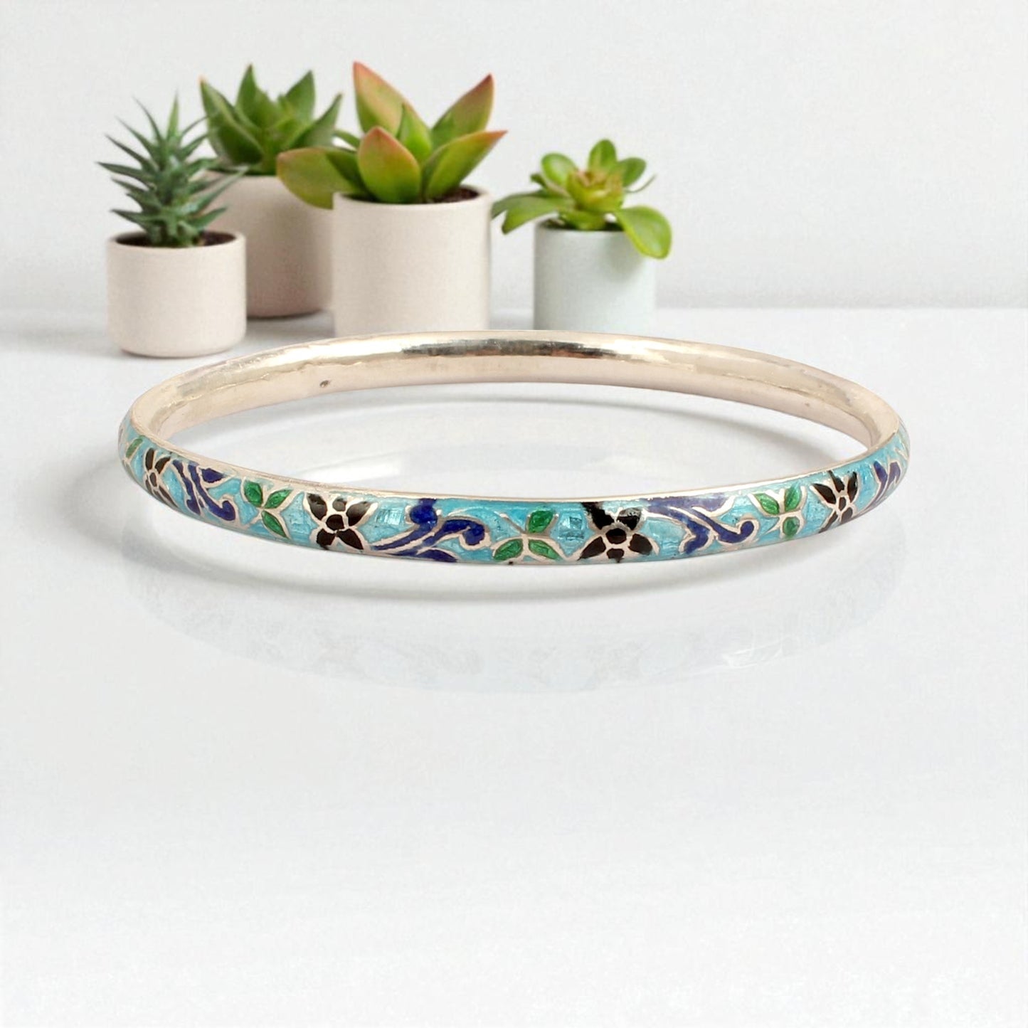 Enamel Meenakari Work Traditional Wear Bangle Handmade 925 Sterling Silver Jewelry
