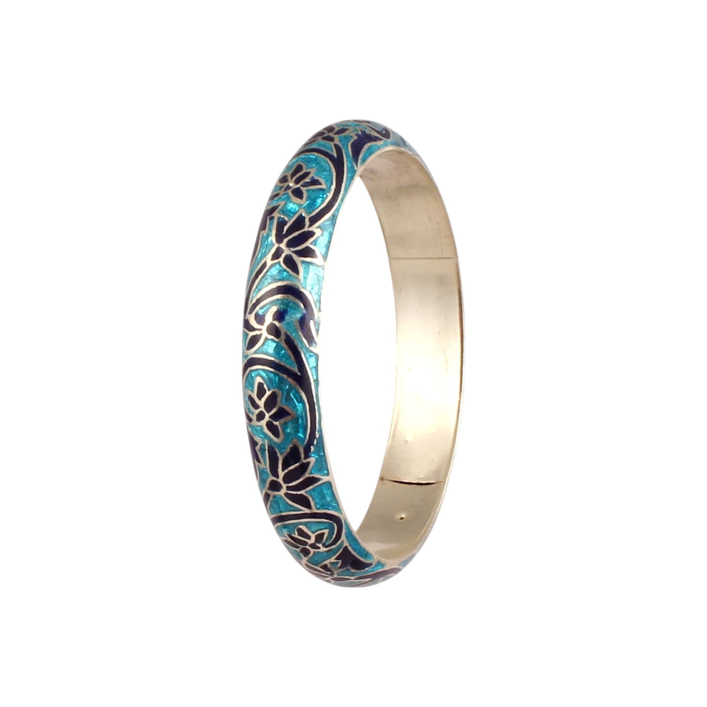 Leaf Floral Bangle Enamel Meenakari Work Handmade 925 Sterling Silver Flower Pattern Bangle