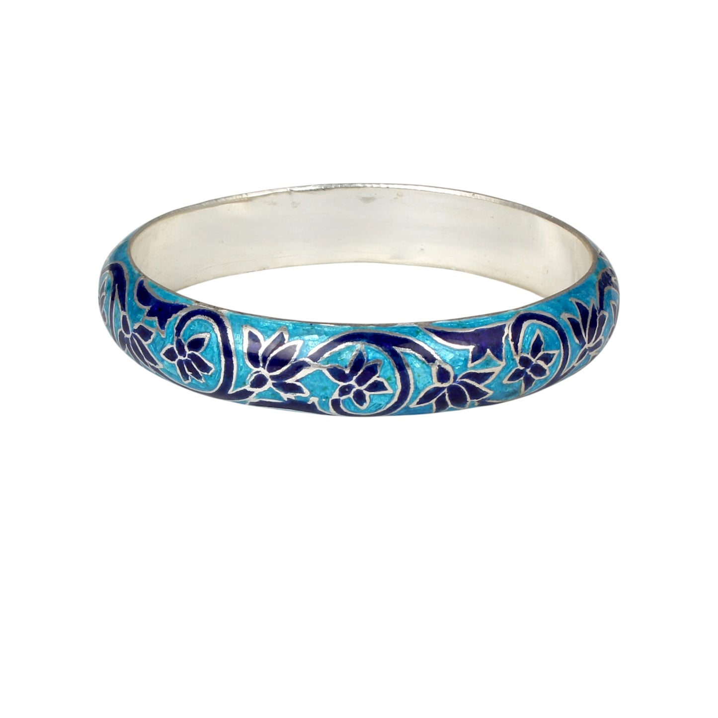 Leaf Floral Bangle Enamel Meenakari Work Handmade 925 Sterling Silver Flower Pattern Bangle