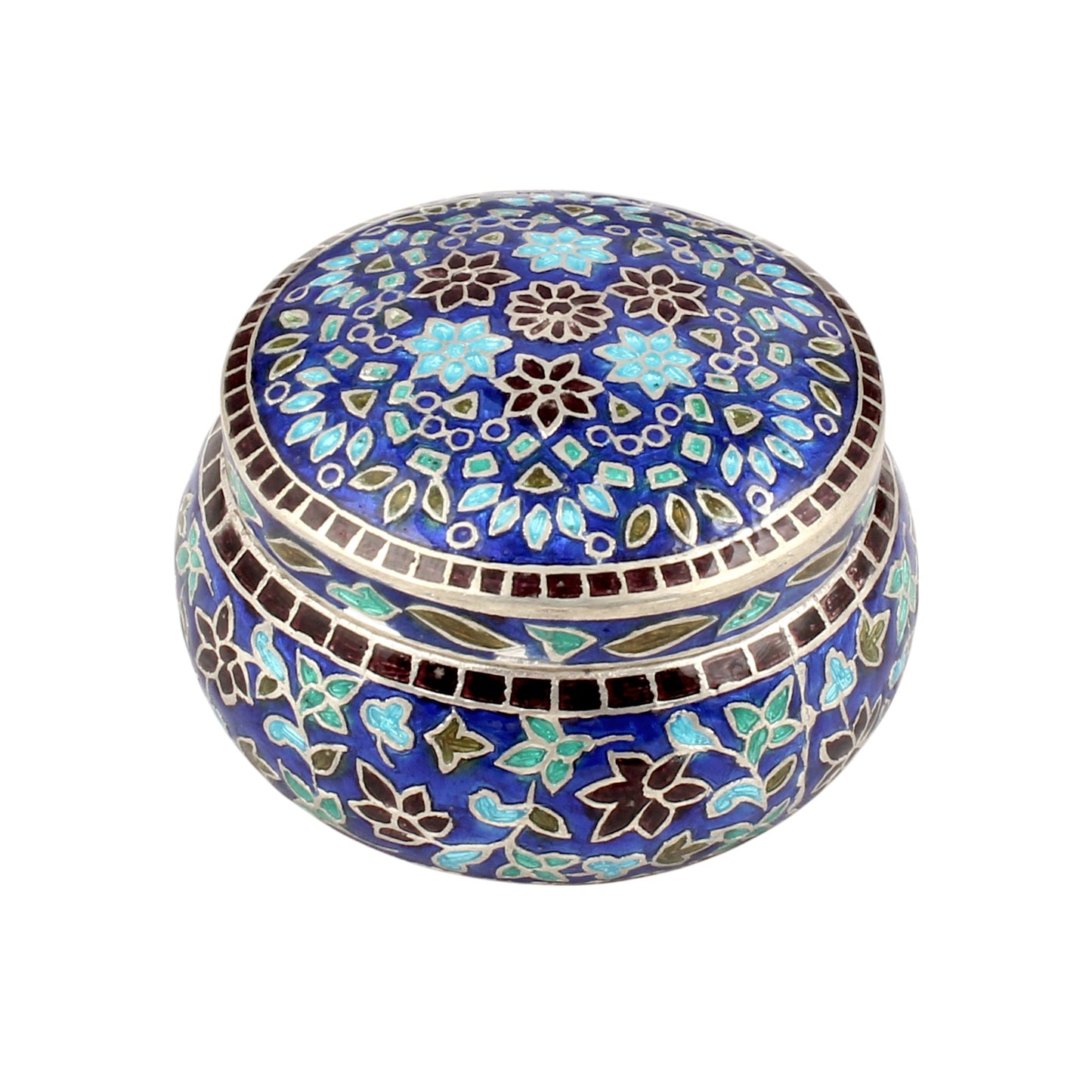 Floral Enamel Work Box 925 Sterling Silver Enamelled Clisonne Jewelry Store Box