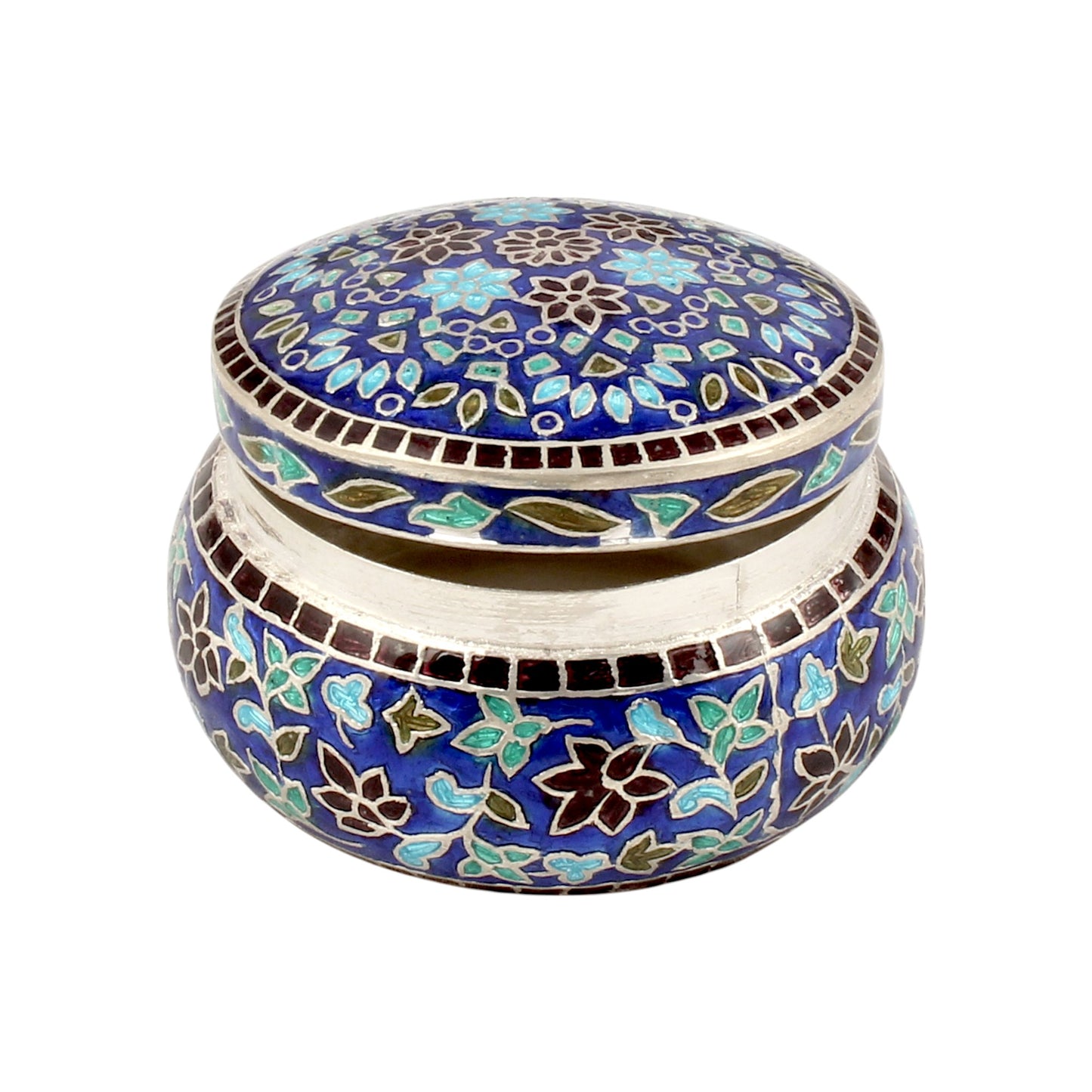 Floral Enamel Work Box 925 Sterling Silver Enamelled Clisonne Jewelry Store Box