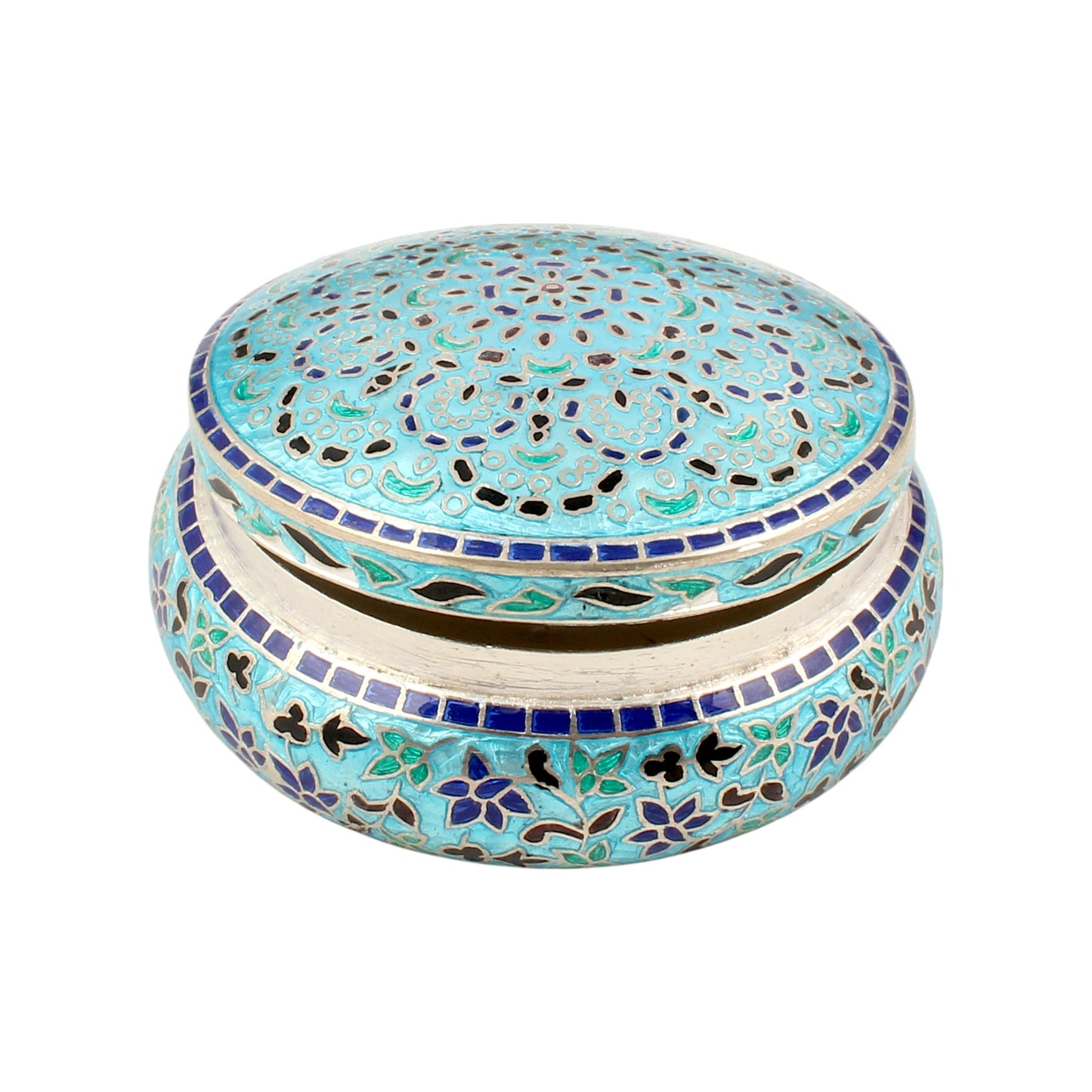 Floral Enamel Work Box 925 Sterling Silver Enamelled Jewelry Store Box