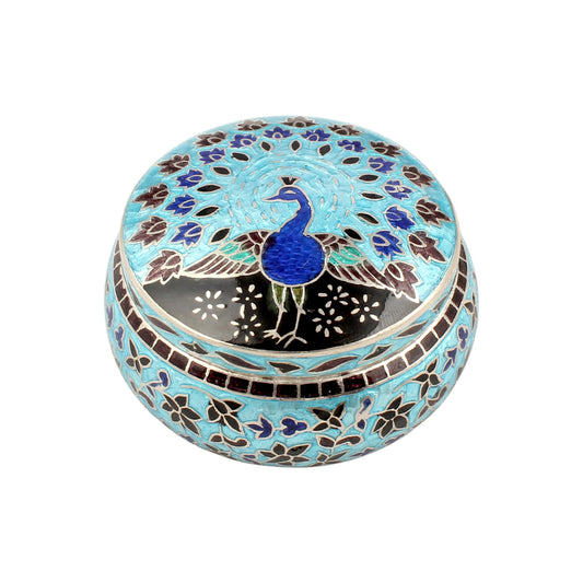 Peacock Enamel Work Box 925 Sterling Silver Enamelled Jewelry Store Box
