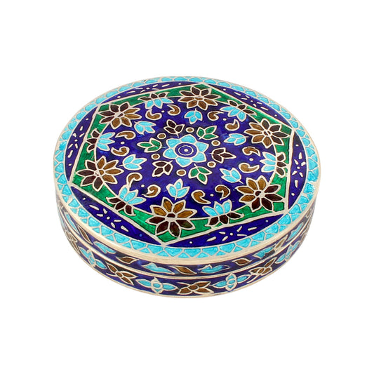 Beautiful Vintage Enamel Work Box 925 Sterling Silver Enamelled Jewelry Store Box