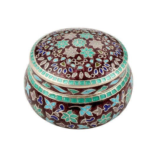 Beautiful Vintage Enamel Work Box 925 Sterling Silver Clisonne Jewelry Store Box