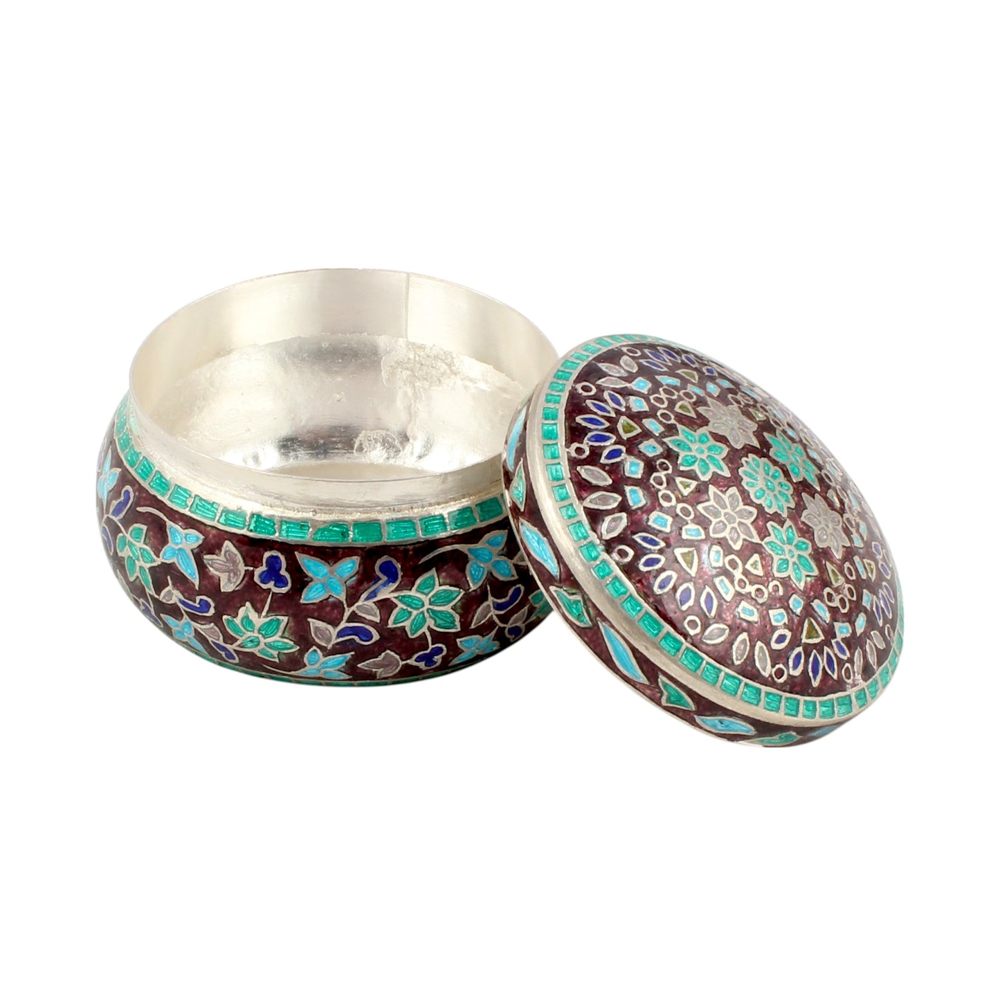 Beautiful Vintage Enamel Work Box 925 Sterling Silver Clisonne Jewelry Store Box