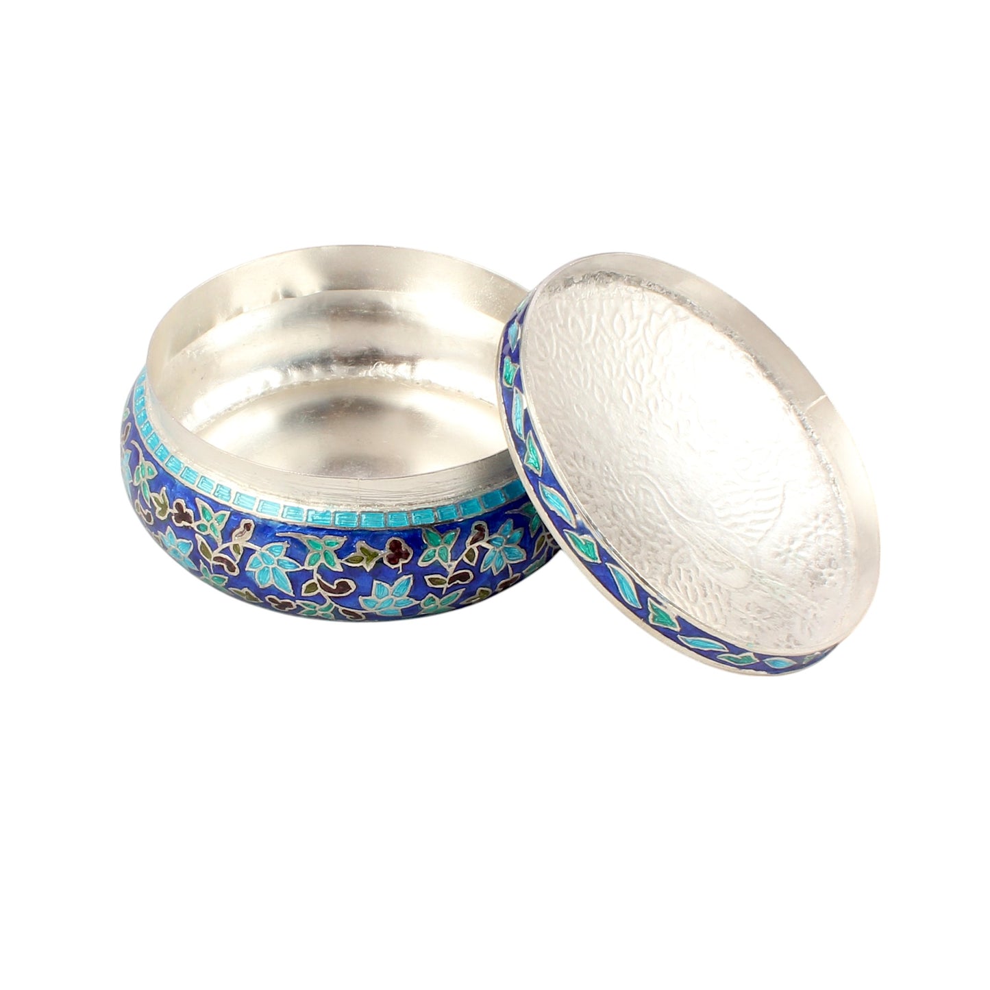 Beautiful Peacock Enamel Meenakari Work Box 925 Sterling Silver Enamelled Jewelry