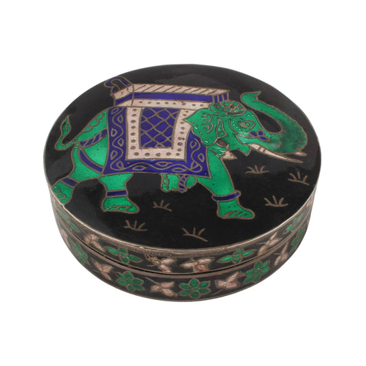 Elephant Enamel Work Box 925 Sterling Silver Enamelled Clisonne Jewelry Store Box