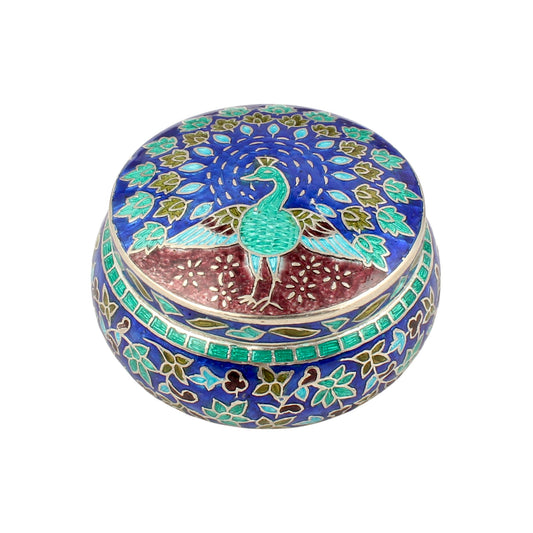 Beautiful Peacock Meenakari Work Box 925 Sterling Silver Enamelled Jewelry Store Box