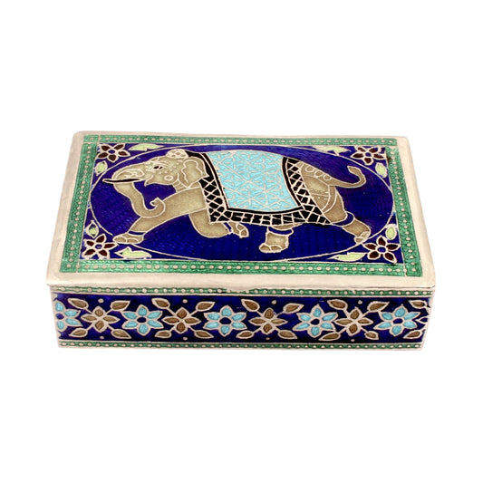 925 Sterling Silver Carved Enamelled Clisonne Small Jewelry Store Box